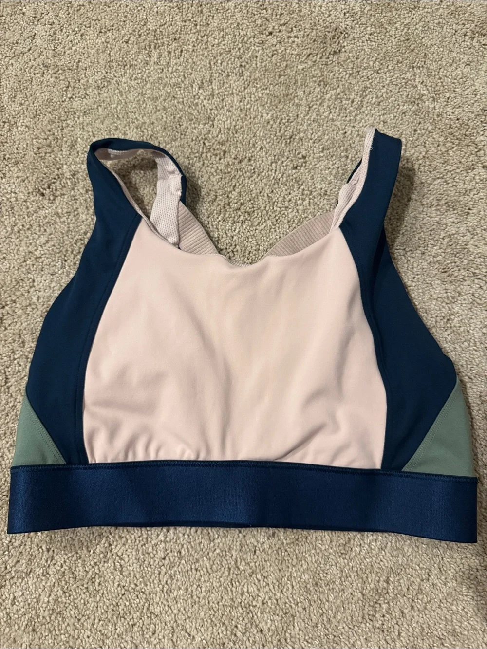 Athleta Colorblock Sports Bra in Blush, Navy & Sage